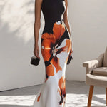 Skinny Sleeveless Flower Print Round-Neck Maxi Dresses