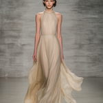 Women's Elegant Apricot-colored Round-neck Sleeveless Chiffon And Organza Long Dress