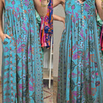 Vintage floral print loose sleeveless jumpsuit