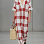 Women's Minimalist Checkered Knit Loose-fitting Jumpsuit