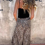 Leopard Print Elastic Waist Loose Pocket Wide Leg Pants
