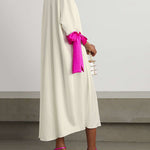 Loose Seven-Quarter Sleeves Contrast Color Round-Neck Midi Dresses