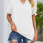 Puff Sleeve Short Sleeve Loose V Neck Top T-Shirt
