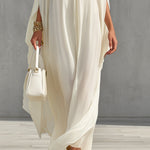 Women's Ivory Chiffon Dress With Halter Neck & Cold-Shoulder Detail, Timeless Luxe-Boho Style Dress