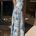 Unique Print Back Tie-up Slip Flared Maxi Dress