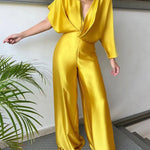 Asymmetric Solid Color Deep V-Neck Jumpsuits