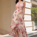 Floral Halter Neck Ruffled Maxi Dress