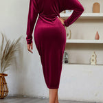 Casual V-neck solid color waist velvet dress