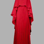 Cape High-Low Pleated Solid Color Split-Joint Round-Neck Evening Dresses Maxi Dresses