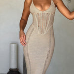 Sexy hollow lace-up large backless knitted dress