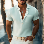 Men's Summer Basic Polo Collar Textured Short-sleeved T-shirt
