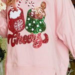 Christmas Candy Cup Sequined Casual Loose Sweatshirt