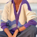 Paneled Color Contrast Lapel Knit Cardigan