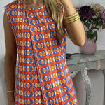 Retro Print Casual Split Top Two-Piece Set
