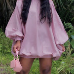 Long Sleeves Loose Elasticity Solid Color Off-The-Shoulder Mini Dresses