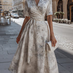 Floral Wrap Midi Dress With Tie Waist