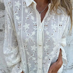Embroidered Plant Long Sleeve Lapel Hollow Casual Shirt