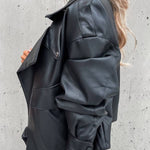 Stylish Leather Lapel Pocket British Style Cropped Jacket