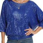 Solid Color Sequined Loose Round Neck Casual Top