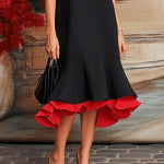 Loose Sleeveless Contrast Color Split-Joint Tiered High Neck Evening Dresses Midi Dresses