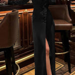 Suit collar high slit waist long dress