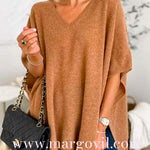 Chicest V Neck Loose Fit Solid Poncho Sweater