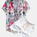 Graffiti Print Button Up Shirt & Swim Shorts