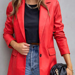 FASHION AFFAIRS POCKETED FAUX LEATHER BLAZER