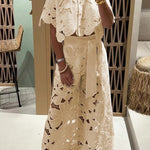 Redefining Elegance Floral Lace Cropped Shirt and Belt Pocketed Wide Leg Pants Set