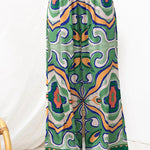 Oh So Chic Satin Ethnic Abstract Print Satin Elastic Waist Pocketed Wide Leg Pants