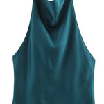 Chic Halter Cowl Neck Sleeveless Satin Top