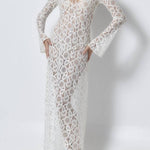 Santorini Sunset Floral Lace Long Sleeve Slit Vacation Maxi Dress