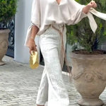 Joyful Bond Crochet Lace Mid Rise Pocketed Wide-leg Pants