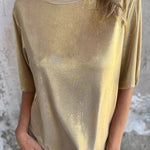 Metallic Solid Color Round Neck Short-sleeved Loose T-shirt