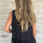 Black Plain Frill Ruffle Hem Sleeveless Shirt