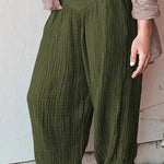 Loose wide leg trousers with leggings and sports trousers