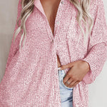 Solid color button-down long-sleeve sequined cardigan