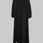 Loose Puff Sleeves Elasticity Pleated Solid Color Off-The-Shoulder Maxi Dresses