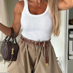 Fashion Style High Rise Elastic Waist Pocketed Bloomer Shorts