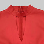 Long Sleeves Loose Buttoned Hollow Solid Color Split-Joint Round-Neck Maxi Dresses