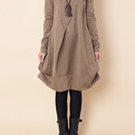 A-line Long Sleeves Pleated Solid Color Round-neck Dresses Maxi Dresses
