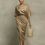 Women's Minimalist Satin Blouse And Skirt Set