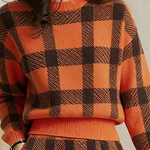 Long Sleeves Contrast Color Plaid Mock Neck Sweater Tops