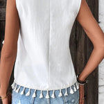JUST BE YOU BOHO EMBROIDERED TASSEL SLEEVELESS TOP - 4 COLORS