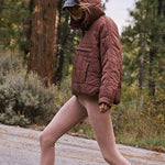 Solid Color Hooded Padded Foldable Padded Pullover Pocket Long Sleeve Jacket