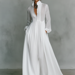 Women's Minimalist Cotton And Linen Patchwork Single-breasted Stand-up Collar Long-sleeved Maxi Dress