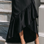 Elegant Halter Neck Asymmetric Ruffle Hem Maxi Dress