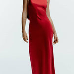LONG SATIN HALTER DRESS