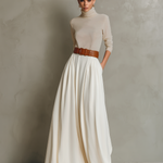 Women's Elegant Apricot Knitted Stretch Turtleneck Long-sleeved Top Paired With A White Skirt