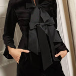 Velvet Bow-Detail Waist-Defining Suit Set